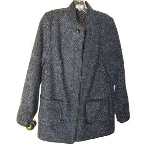 SUSAN GRAVER Blue Black Boucle Zipper Pockets Light Jacket Coat 14 L XL Y2K Cozy